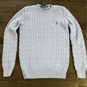 Polo Ralph Lauren Kids Light Blue Cable Knit Crewneck Sweater Classic Sz S